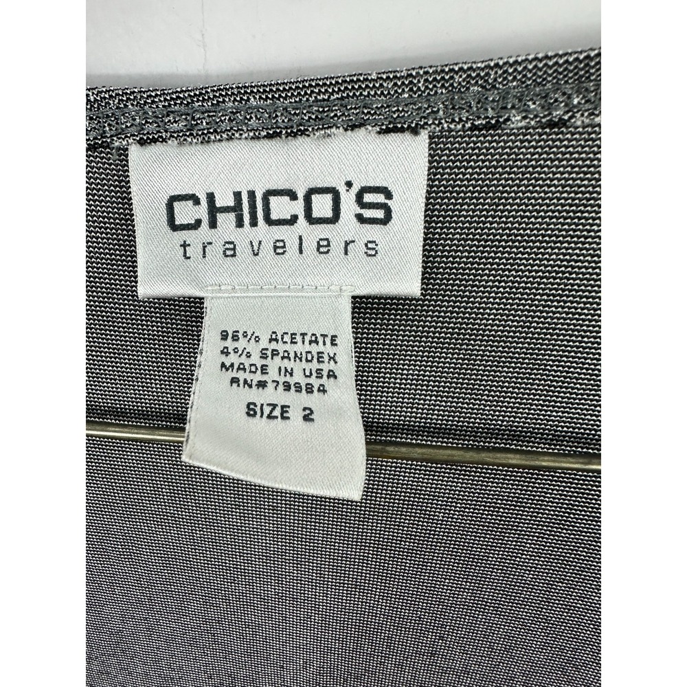 Chicos Travelers Tie Front Cardigan Women 2 Gray Silver Travel Slinky Knit Layer - Picture 2 of 6